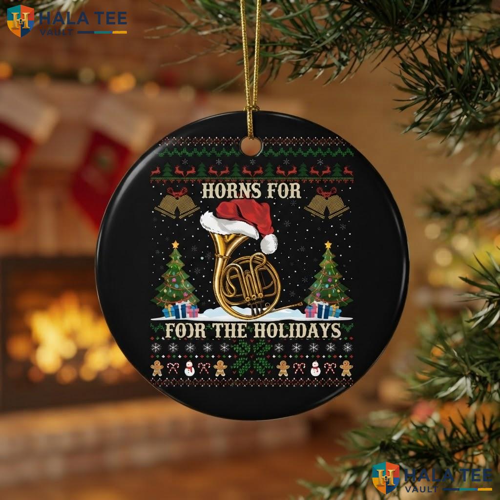 French Horn Instrument Christmas Ornament Graphic Lights Holiday Decor