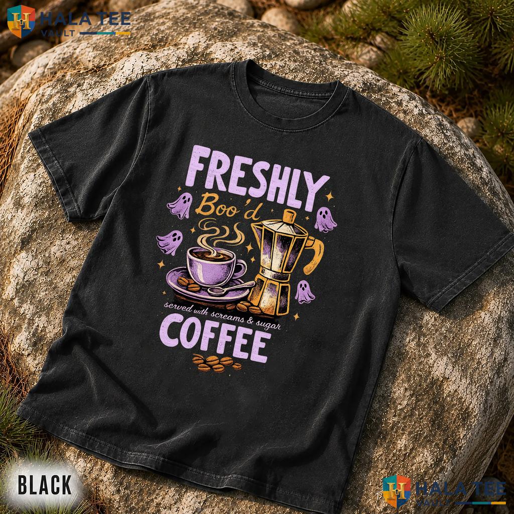 Freshly Bood Coffee Comfort Colors T Shirt Cute Ghost Skeleton Halloween Top