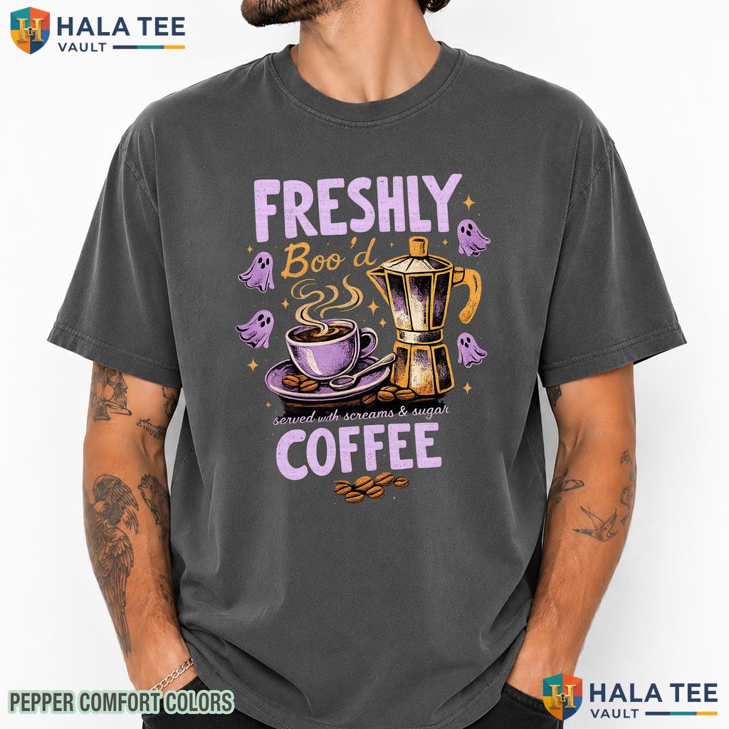 Freshly Bood Coffee Comfort Colors T Shirt Cute Ghost Skeleton Halloween Top Heavyweight Cotton T-Shirt