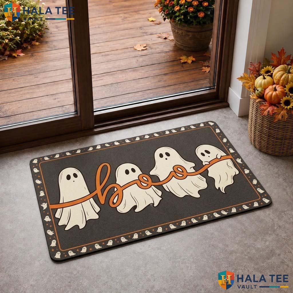 Friendly Ghost Fall Doormat Boo Welcome Mat Cute Cartoon Entryway Decor