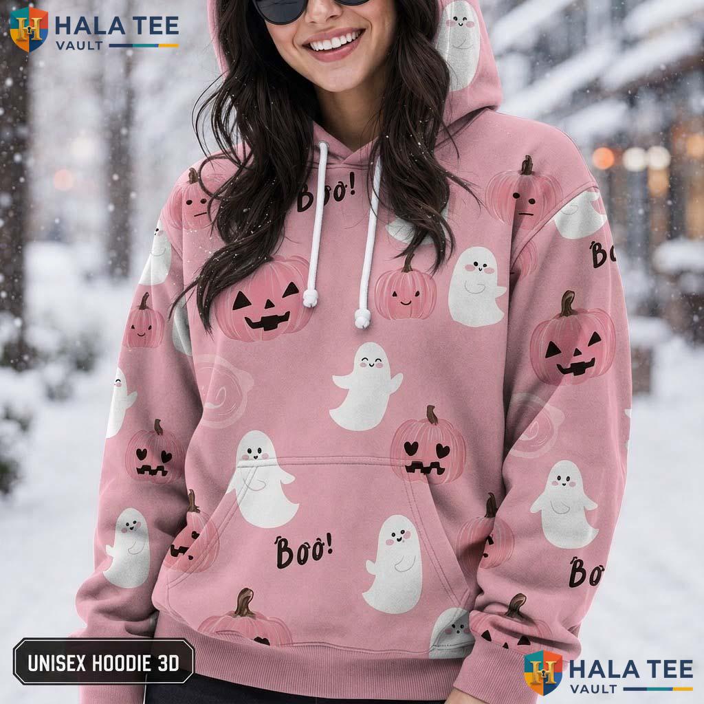 Friendly Ghost Pumpkin 3D Printed Hoodie Classic Unisex Spooky Cute Halloween