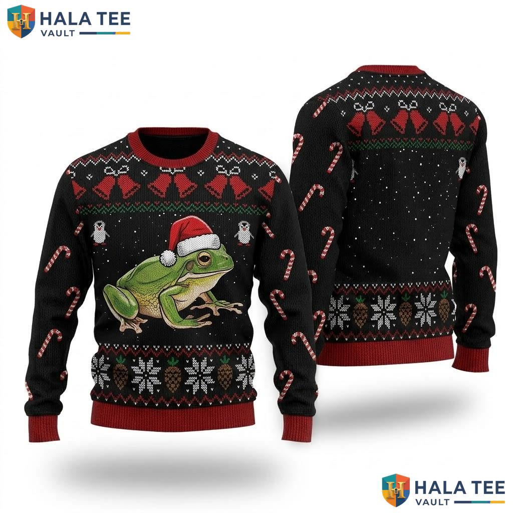 Frog Lover Santa Hat Ugly Christmas Sweater Funny Animal Holiday Top