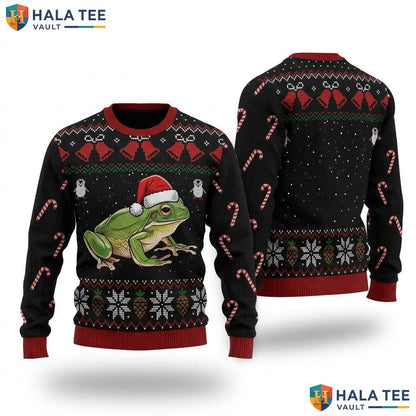 Frog Lover Santa Hat Ugly Christmas Sweater Funny Animal Holiday Top