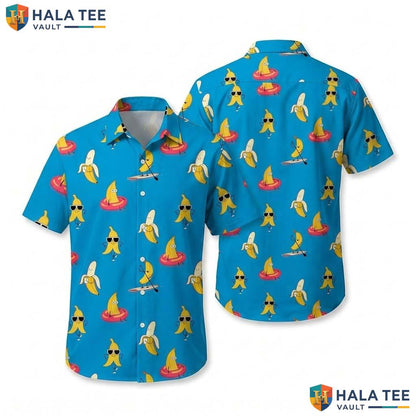 Funny Banana Beach Hawaiian Shirt Colorful Cartoon Sunglasses Summer Button