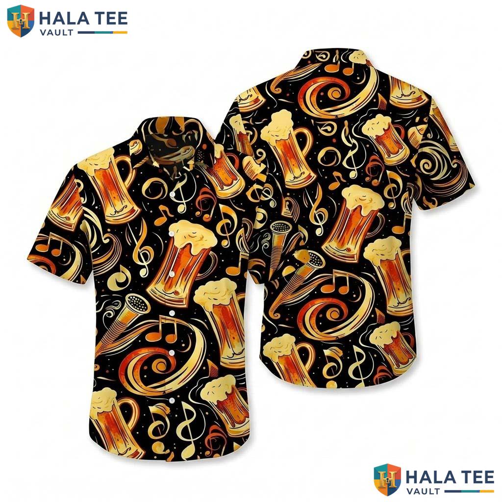 Funny Beer Mug Hawaiian Shirt Vibrant Music Note Design For Summer Parties