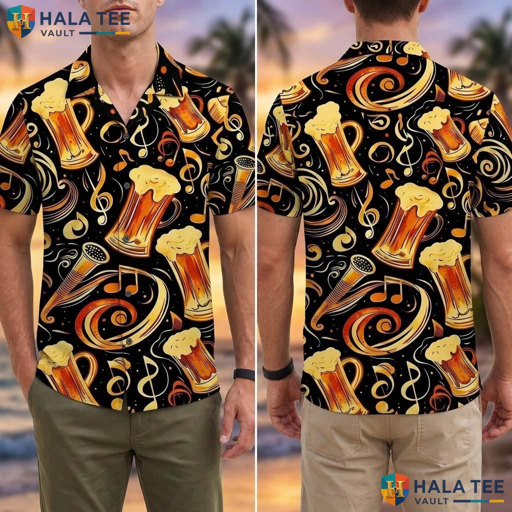 Funny Beer Mug Tropical Shirt Vibrant Music Note Design For Summer Parties