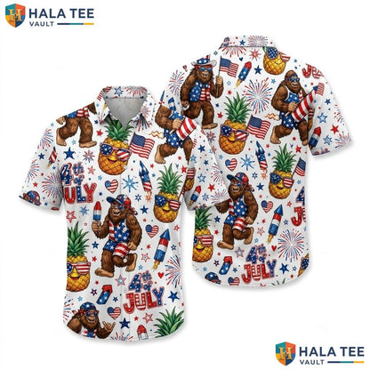 Funny Bigfoot Aloha Hawaiian Shirt Vibrant Festival Pineapple Firework
