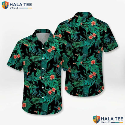 Funny Bigfoot Floral Hawaiian Shirt Vibrant Green Tropical Outdoor Button Up