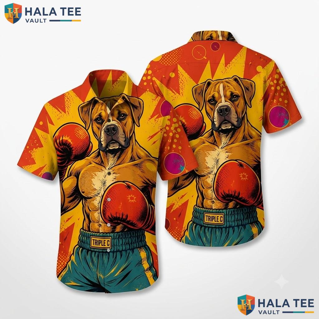 Funny Boxer Dog Hawaiian Shirt Vibrant Graphic Short Sleeve Vacation Top