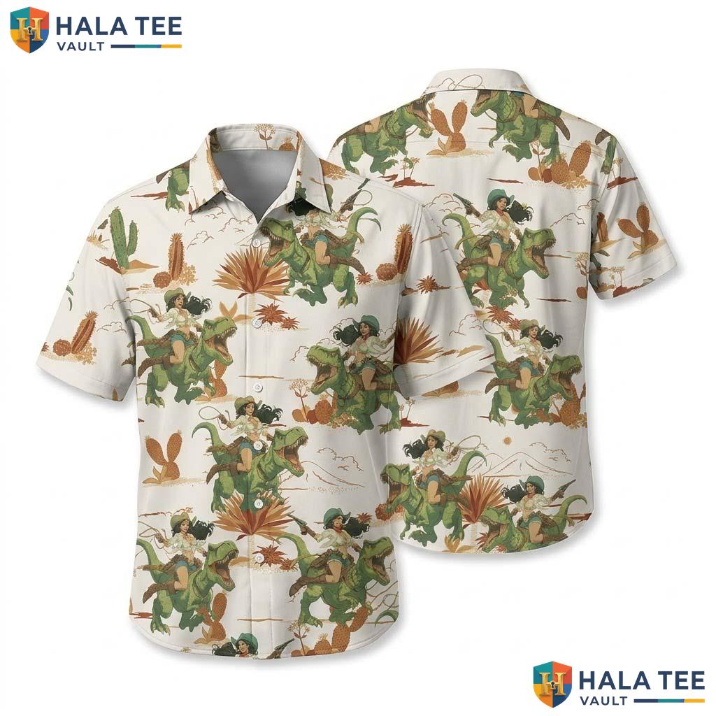 Funny Cowboy Beach Hawaiian Shirt Vintage Western Print Party Button Down