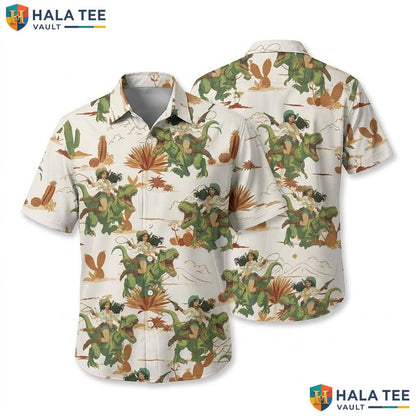 Funny Cowboy Beach Hawaiian Shirt Vintage Western Print Party Button Down