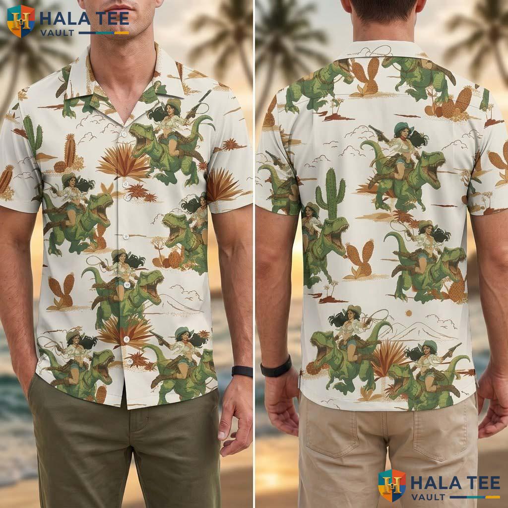 Funny Cowboy Beach Hawaiian Shirt Vintage Western Print Party Button Down Adult