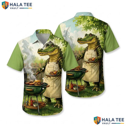 Funny Crocodile Chef Hawaiian Shirt Vibrant Graphic Print Beach Vacation