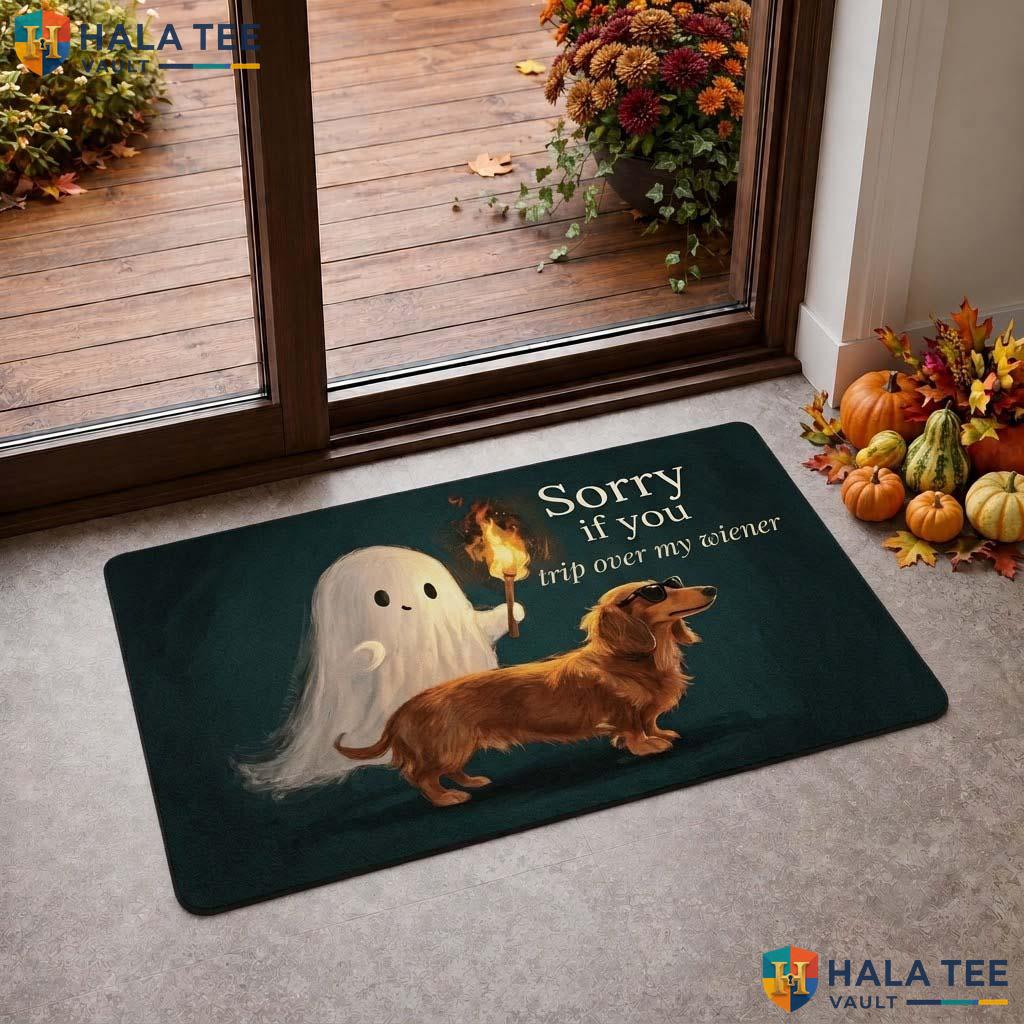 Funny Dachshund Fall Doormat Ghost Humorous Message Entrance Welcome Rug