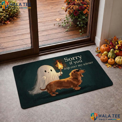 Funny Dachshund Fall Doormat Ghost Humorous Message Entrance Welcome Rug