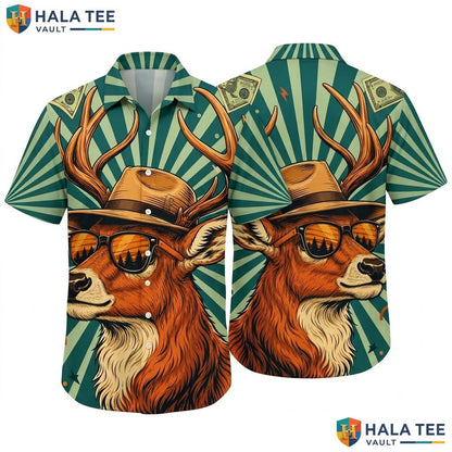 Funny Deer Sunglasses Hawaiian Shirt Bold Graphic Short Sleeve Vacation