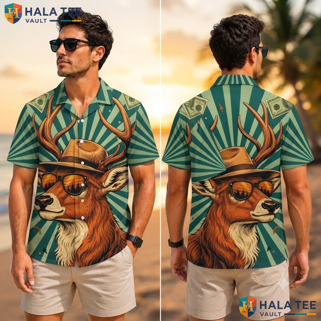 Funny Deer Sunglasses Hawaiian Shirt Bold Graphic Short Sleeve Vacation Adult