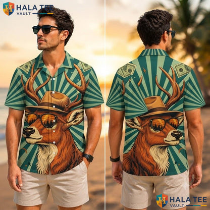 Funny Deer Sunglasses Hawaiian Shirt Bold Graphic Short Sleeve Vacation Adult