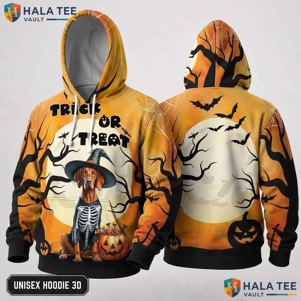 Funny Dog Skeleton 3D Hoodie Trick Or Treat Halloween Zip Up Apparel