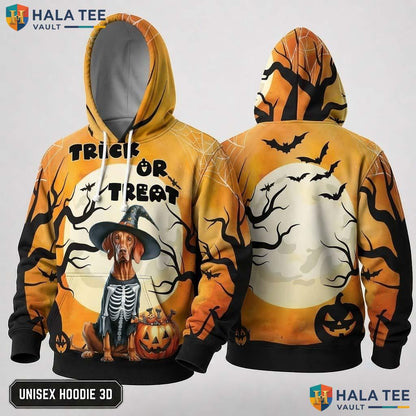 Funny Dog Skeleton 3D Hoodie Trick Or Treat Halloween Zip Up Apparel