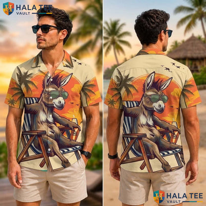 Funny Donkey Tropical Shirt Tropical Sunset Mens Casual Summer Button Down