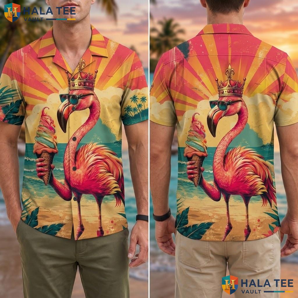Funny Flamingo Beach Hawaiian Shirt Vibrant Tropical Graphic Mens Vacation Adult