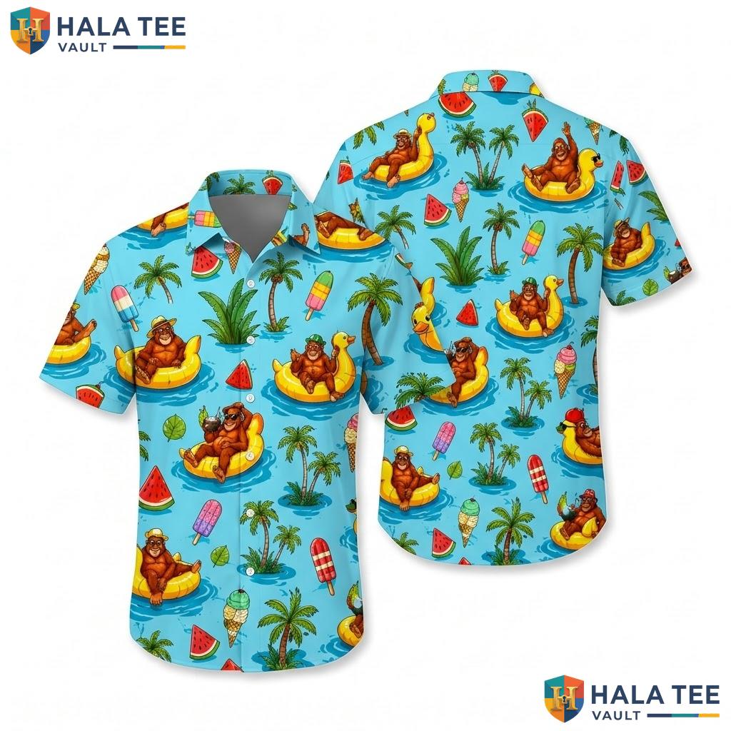 Funny Gorilla Tropical Hawaiian Shirt Vibrant Palm Tree Watermelon Summer Top