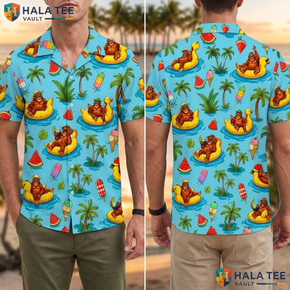 Funny Gorilla Tropical Hawaiian Shirt Vibrant Palm Tree Watermelon Summer Top Adult
