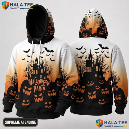 Funny Haunted House 3D Hoodie Spooky Jack O Lantern Halloween Graphic