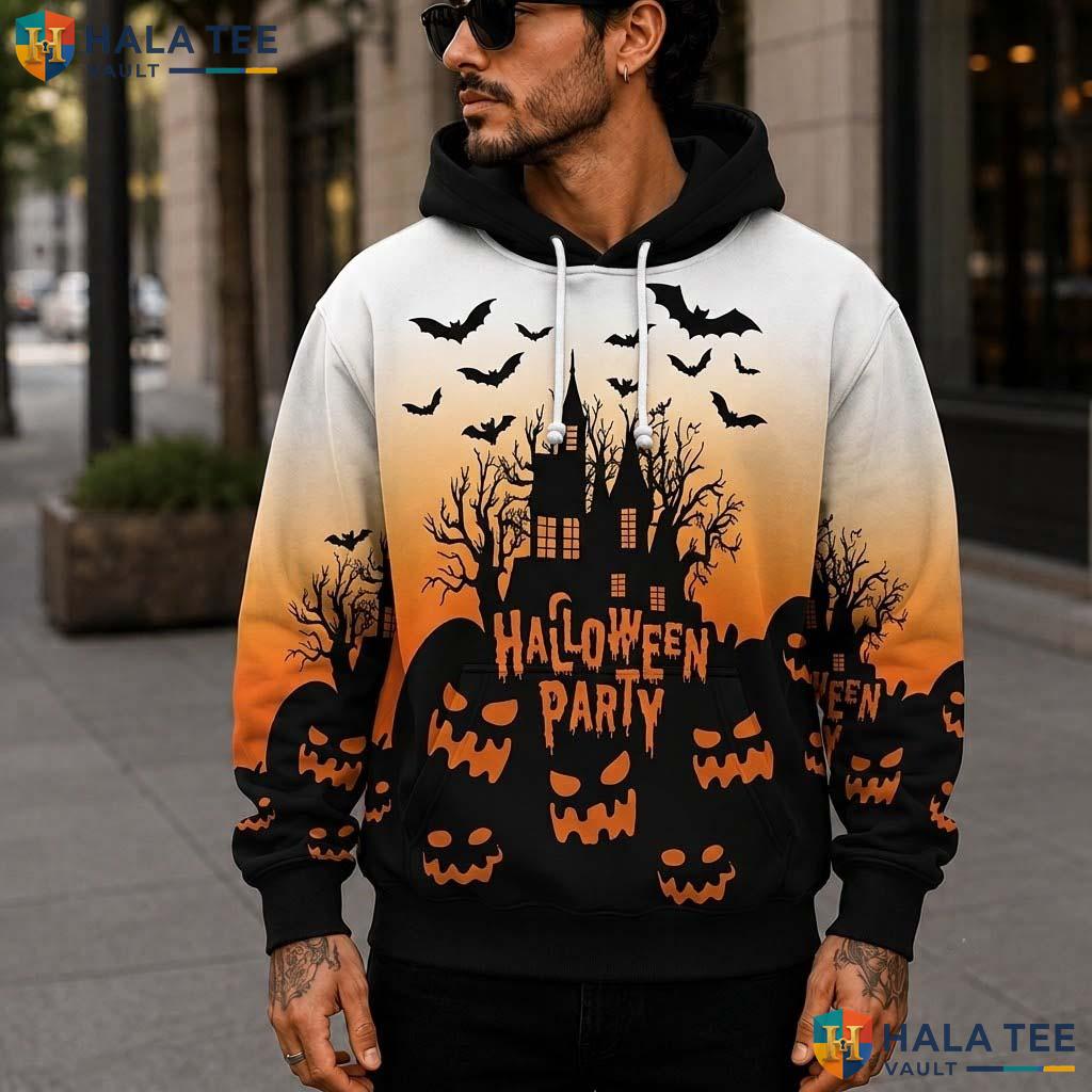 Funny Haunted House 3D Printed Hoodie Spooky Jack O Lantern Halloween Graphic