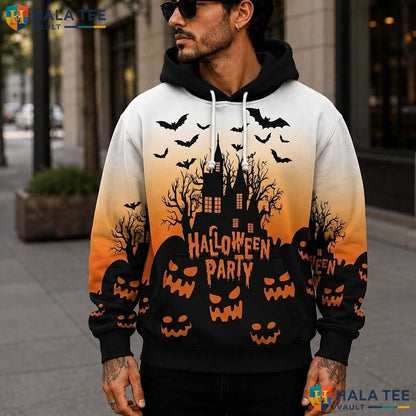Funny Haunted House 3D Printed Hoodie Spooky Jack O Lantern Halloween Graphic