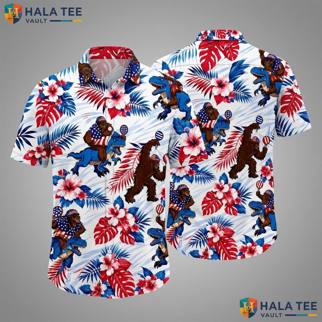 Funny Monkey Dinosaur Hawaiian Shirt Vibrant Tropical Beach Party Summer Top