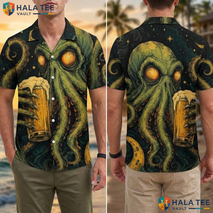 Funny Octopus Vacation Hawaiian Shirt Bold Graphic Print Casual Summer Top Adult