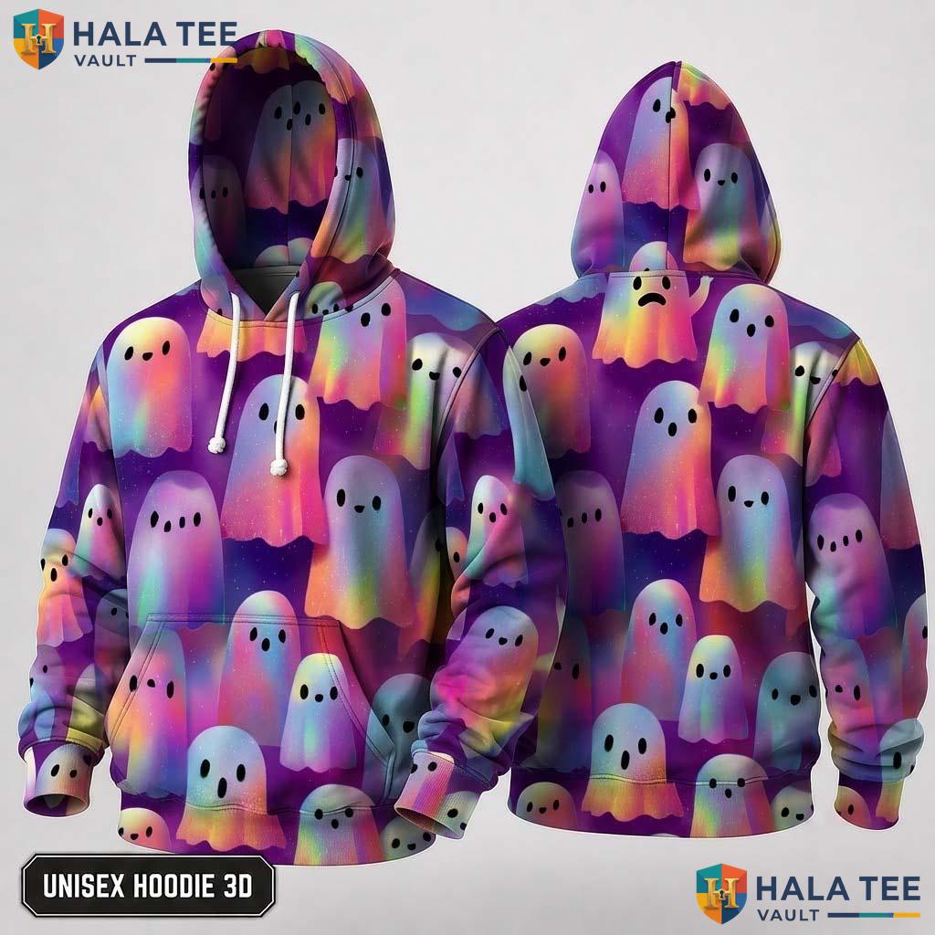 Funny Pastel Ghost 3D Hoodie Vibrant Cartoon Graphic Casual Sweatshirt