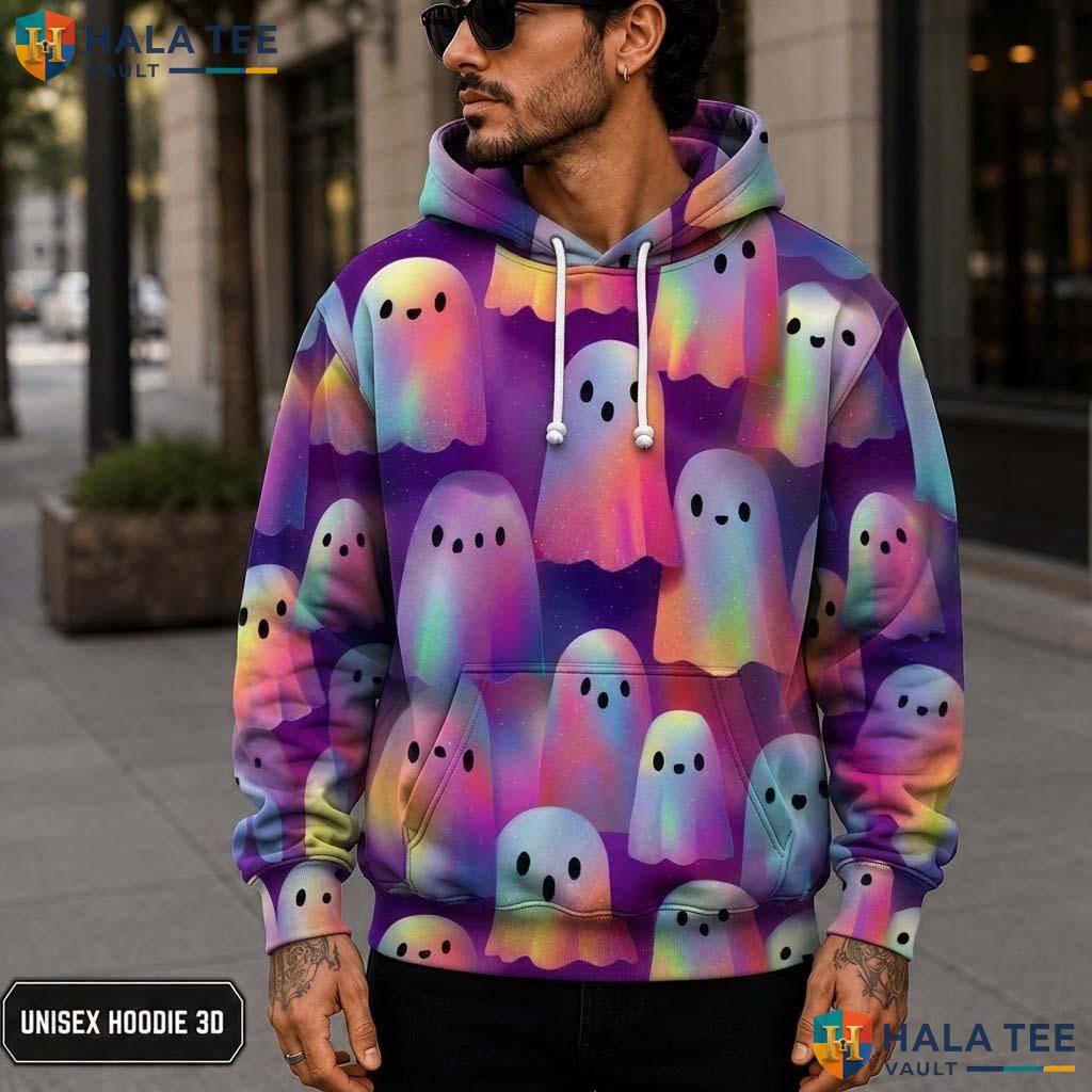 Funny Pastel Ghost 3D Printed Hoodie Vibrant Cartoon Graphic Casual Sweatshirt