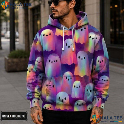 Funny Pastel Ghost 3D Printed Hoodie Vibrant Cartoon Graphic Casual Sweatshirt