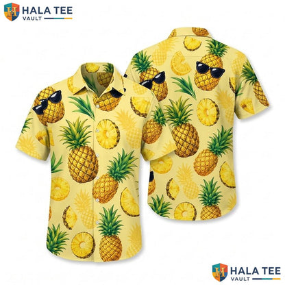 Funny Pineapple Aloha Shirt Vibrant Yellow Mens Casual Summer Button Down
