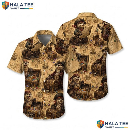 Funny Pirate Dog Hawaiian Shirt Whimsical Cartoon Animal Earthy Color Top