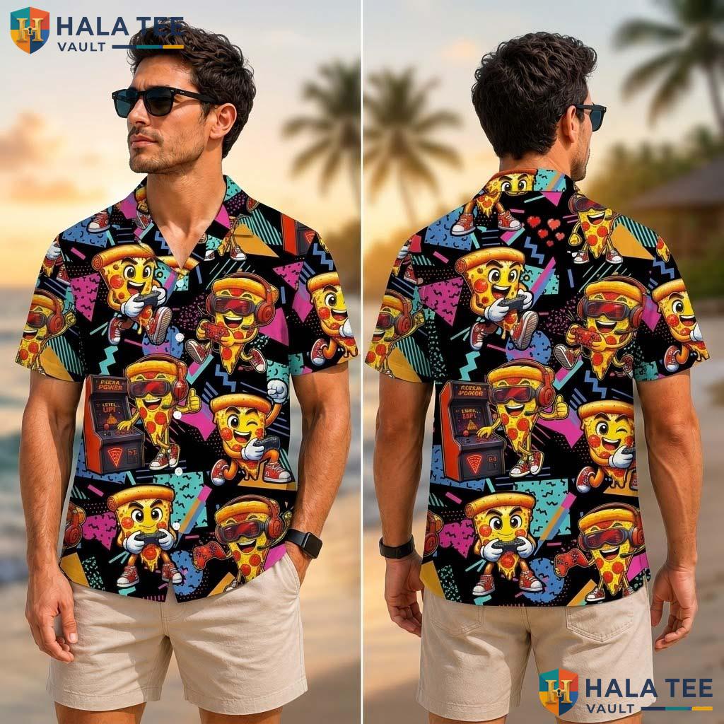 Funny Pizza Graphic Tropical Shirt Farm Life Aloha Button Down Vacation