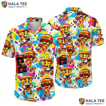 Funny Pizza Pattern Hawaiian Shirt Farm Life Aloha Button Down Vacation