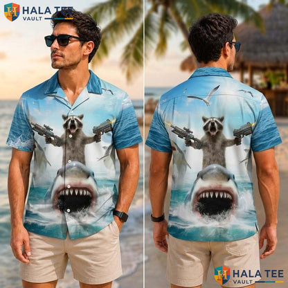 Funny Raccoon Shark Tropical Shirt Whimsical Design Vibrant Ocean Color Top
