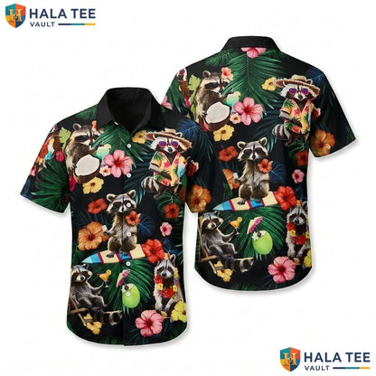 Funny Raccoon Tropical Hawaiian Shirt Vibrant Sunglasses Flower Summer Top