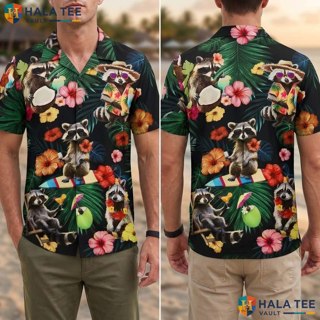 Funny Raccoon Tropical Hawaiian Shirt Vibrant Sunglasses Flower Summer Top Adult