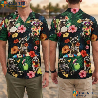 Funny Raccoon Tropical Hawaiian Shirt Vibrant Sunglasses Flower Summer Top Adult