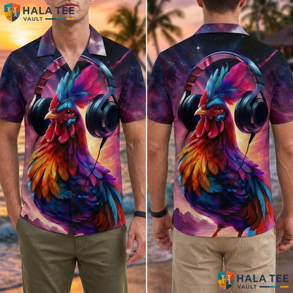 Funny Rooster Music Tropical Shirt Colorful Casual Button Down For Party Men