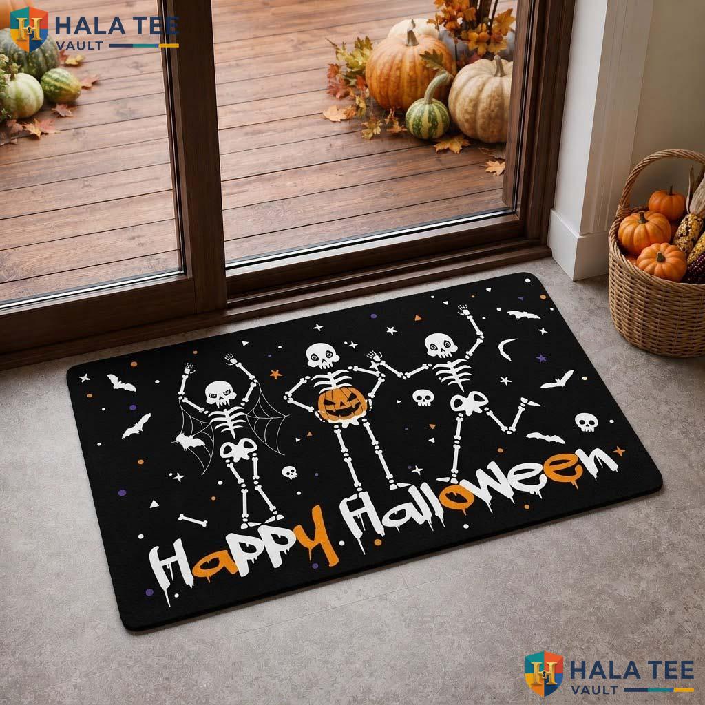 Funny Skeleton Fall Doormat Playful Welcome Mat Pumpkin Entryway Decor