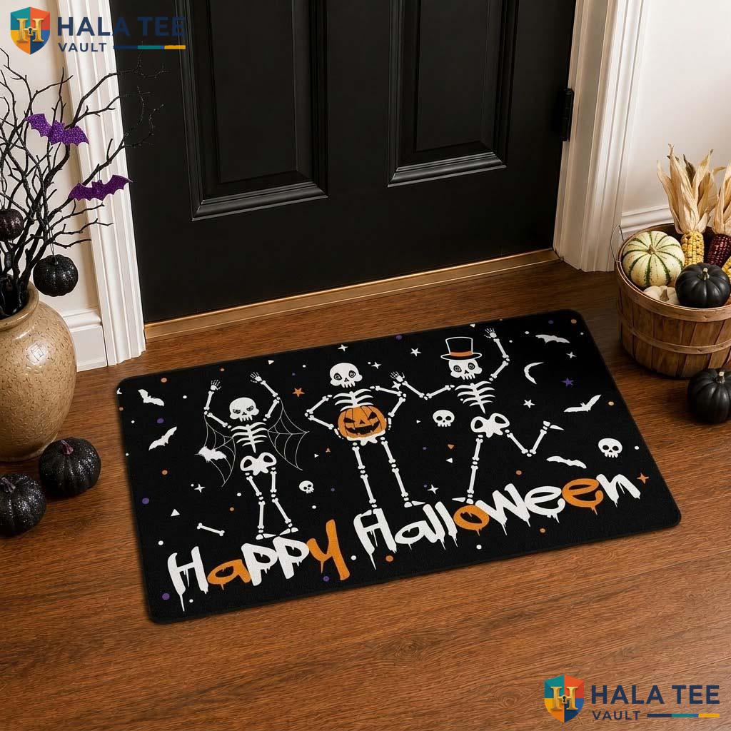 Funny Skeleton Fall Doormat Playful Front door mat Pumpkin Entryway Decor