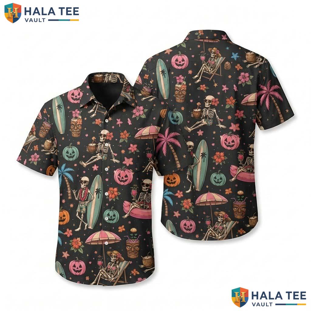 Funny Skeleton Halloween Aloha Shirt Spooky Summerween Resort Top