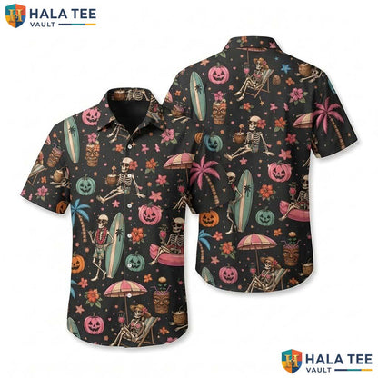 Funny Skeleton Halloween Aloha Shirt Spooky Summerween Resort Top