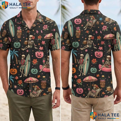 Funny Skeleton Halloween Aloha Shirt Spooky Summerween Resort Top Adult